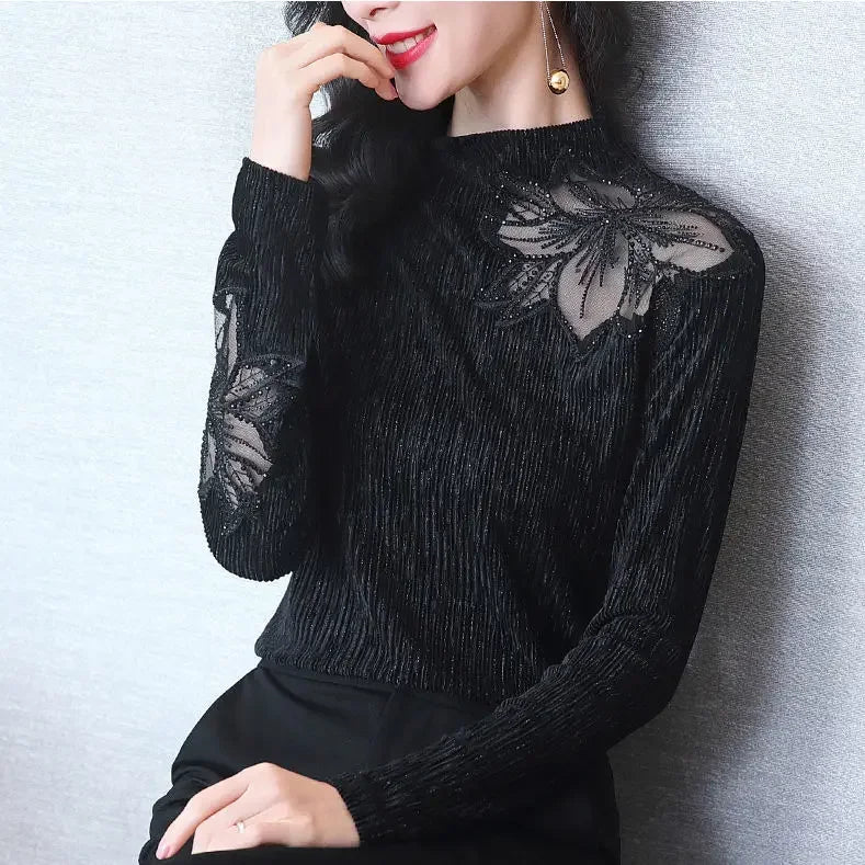 Women Blouse Velvet Autumn  Winter Long Sleeve Turtleneck Women's Top T-shirt Blusas Ropa De Mujer