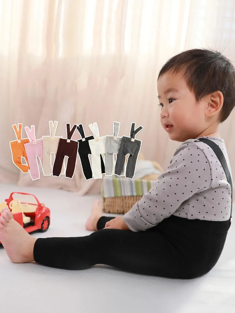 Spring Fashion Boy Baby Solid High Waist Overalls Girl Children Cotton Leggings Infant Casual Suspenders Pants Kid Trousers