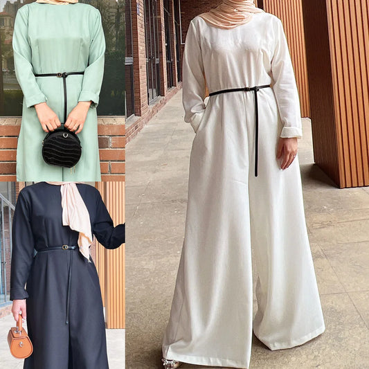 Ramadan Muslim Wide Leg Pant Jumpsuit Women One Piece Eid Mubarak Dubai Turkey Islam Party Dress Kaftan Abayas