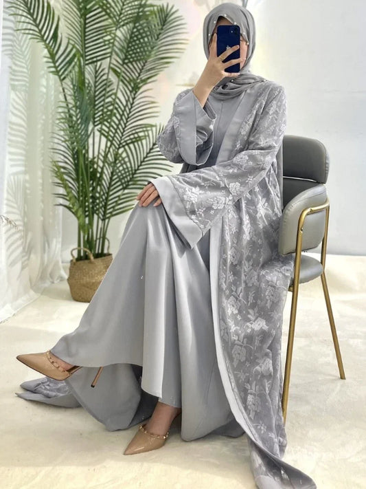 Women Eid Muslim Abaya Kaftan Islam Arab Long Robe Vestidos Morocco Flowers Abayas Loose Traditional Long Robe Solid Color