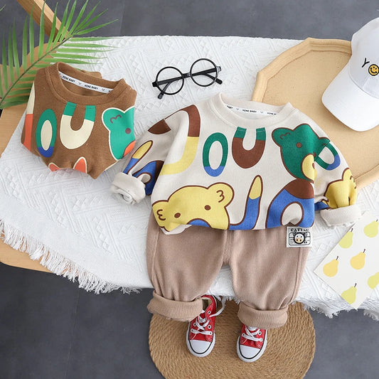 NEW Spring Autumn Kids Clothes Baby Caps Cotton Sports Hooded Sweater Shirt Pants Sets Children Boys Kids Casual Suit 0-5 YEARS