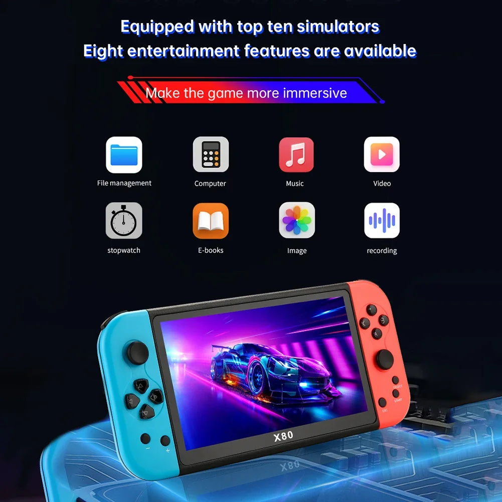 New X80 Handheld Game Console 7 inch Screen Portable Vedio Game Player Quad Core 16GB 10000 Games Retro Arcade Game Machine