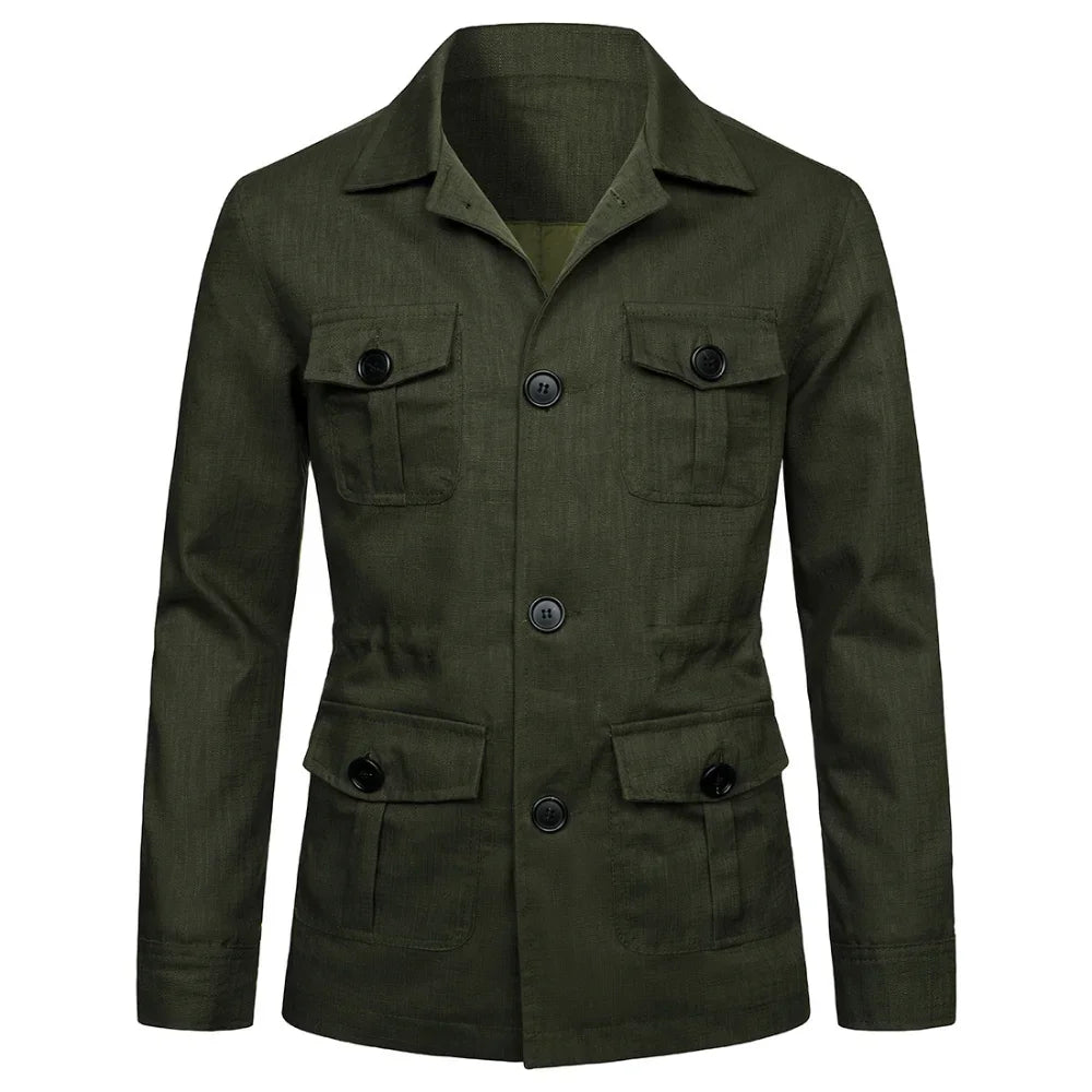 Mens Coats Safari Jacket Linen British Retro Gentry Suit Pockets Outerwear & Coats Fashion Solid Color Male