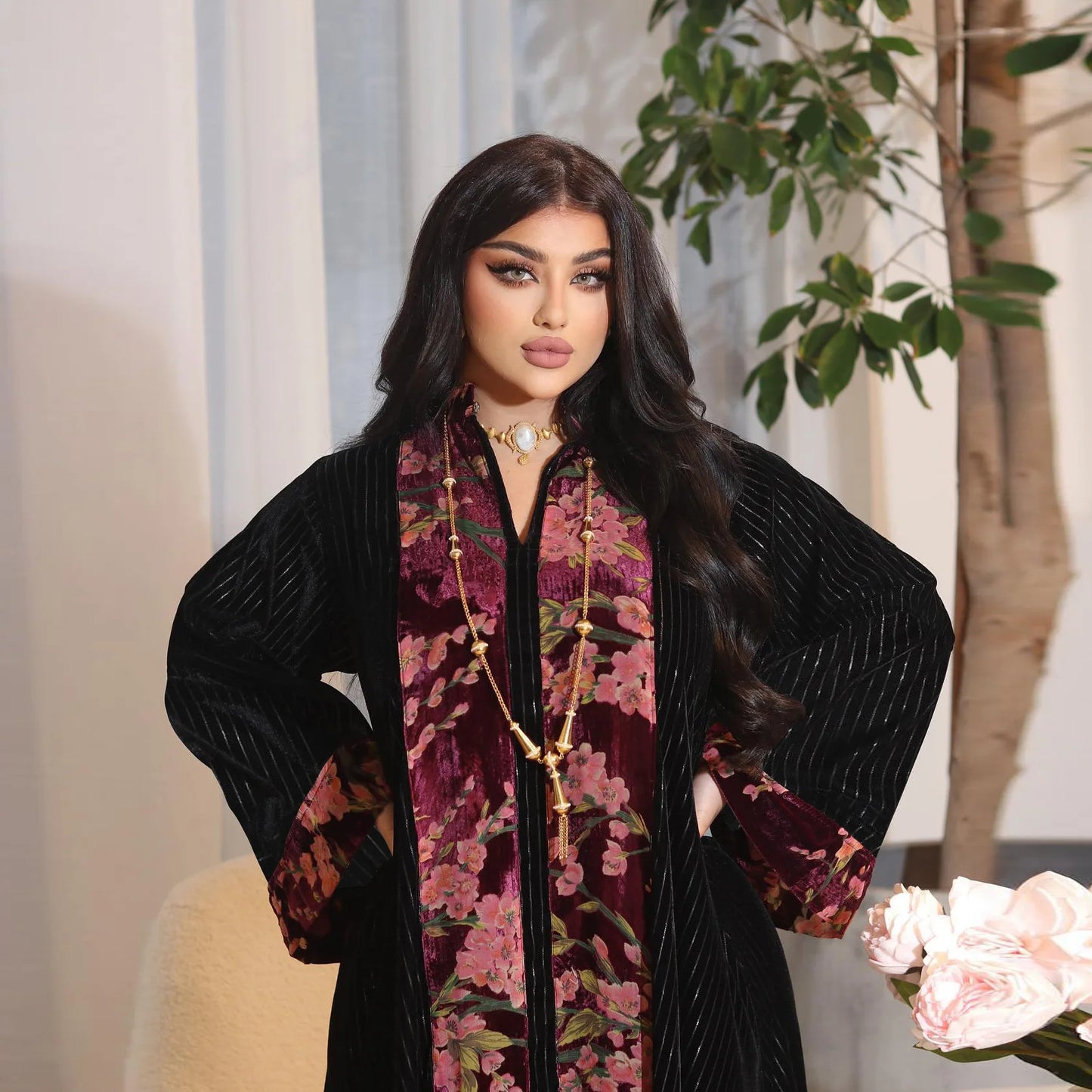 Abaya For Women Ramadan Gurban Muslim Arab Gold Velvet Jacquard Style Evening Dress Fashion Jalabia Women's Wear Clothing