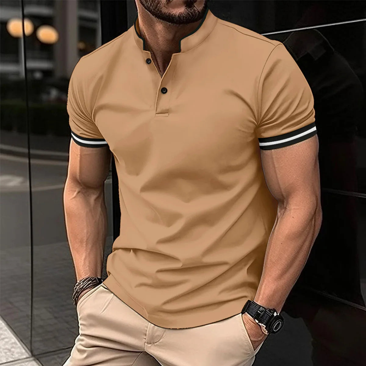 Summer New Men's Casual Short-Sleeved Polo Shirt Office Fashion Stand Collar T-Shirt Men's Breathable Polo Shirt Men's Clothing