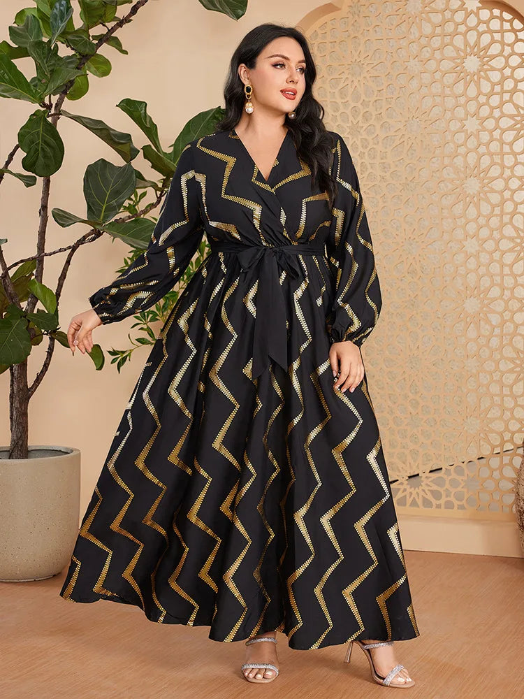 Kaftan Women Lapel Maxi Dress Dubai Abaya Caftan Eid Djellaba Robe