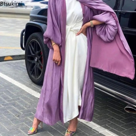 Women's Muslim Robe Cardigan Abaya Long Dress Shiny Dress Kaftan Jalabiya Islam Women Clothes