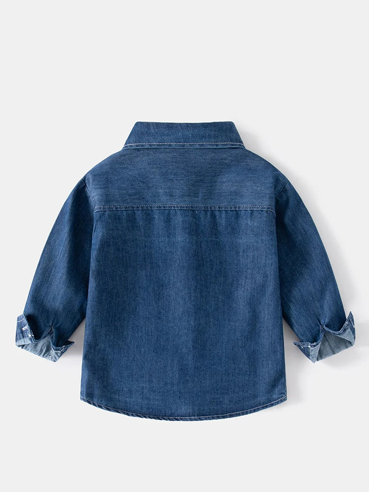 Kids Boys Denim Shirts Toddler Solid Color Blue Casual Long Sleeve Pocket Cowboy Tops Children Fashion Outfits