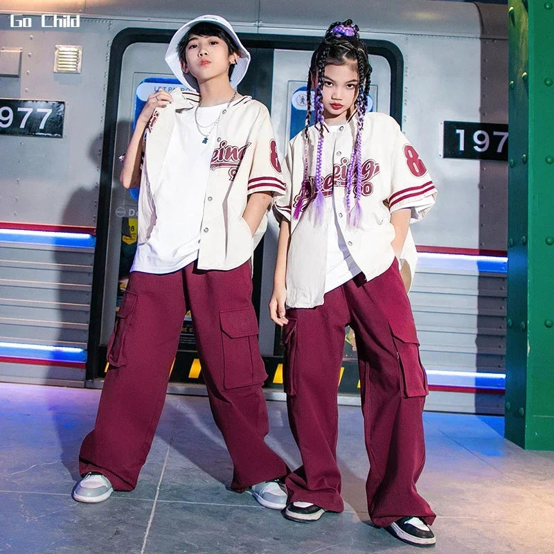 Girls Hip Hop Cool Shirt Costumes Boys Street Dance Cargo Pants Child Baseball Jacket Streetwear Kids Jazz Joggers Clothes Sets