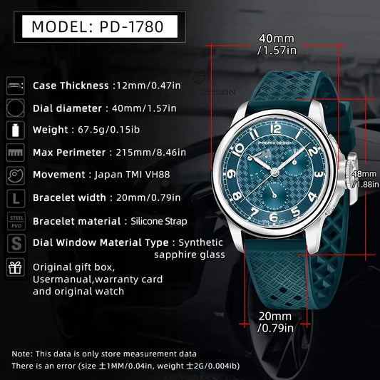 Men's Quartz Watches VH88 Multifunction Stainless Steel Sapphire Business Sport Clock Watch for Men