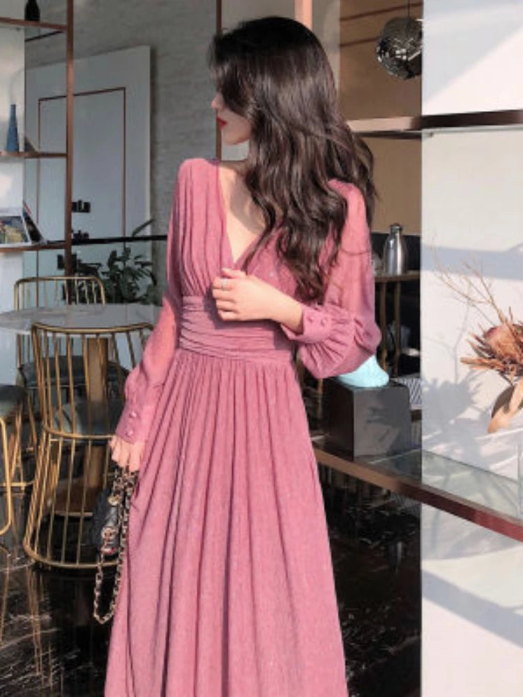Summer Fashion Women's Dress Glittering Sequin Design Feeling Waist Crimping Temperament Long Sleeved Skirt Slim Dress
