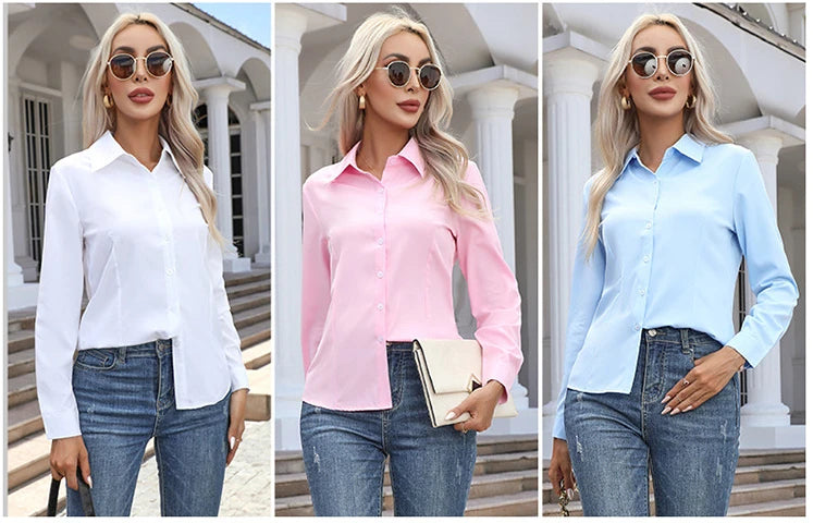 White Shirt Women  Button Up Shirt Long Sleeved Blouse Tops Oversized Business Shirt