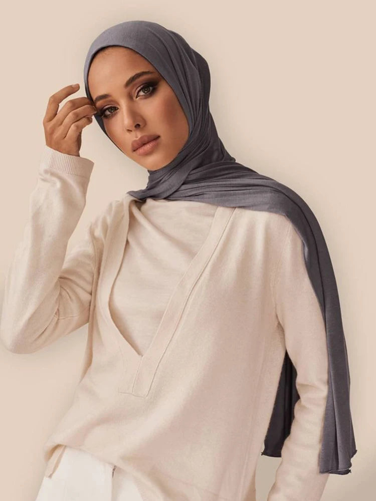 Cotton Jersey Hijab Scarf For Muslim Women Shawl Stretchy Easy Plain Hijabs Scarves Headscarf African Woman Turban Ramadan