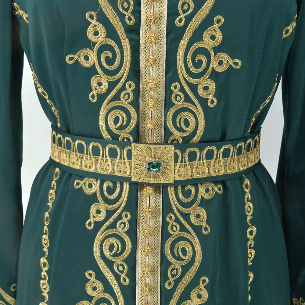 Maxi Dress Kaftan Floral Embroidered Women Jellaba Muslim Clothing Long Sleeve Abaya Ladies Evening Dresses