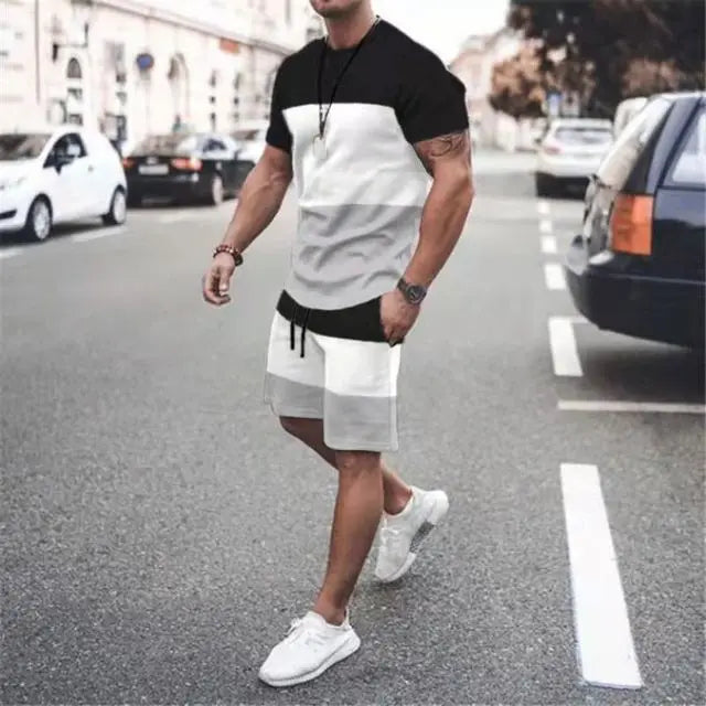 Casual Men's T-shirt Set Sportswear For Male Oversized Clothing Short Sleeve Shorts Suit Men T-shirt Suit Summer Beach Shorts