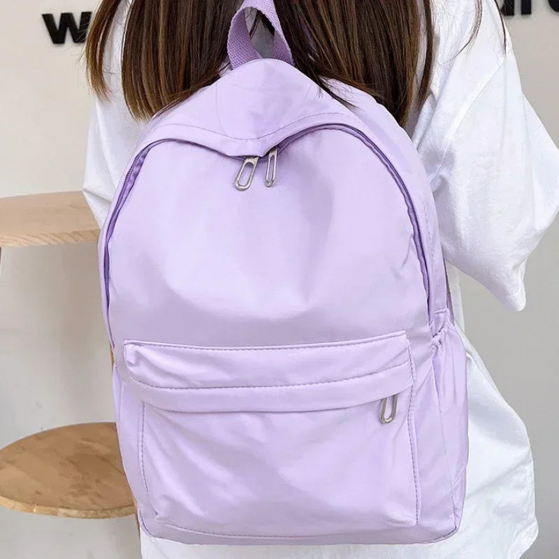 High Quality  Waterproof Nylon Women Backpack Female Travel Bag Backpacks Schoolbag for Teenage Girls Solid Color Bookbag