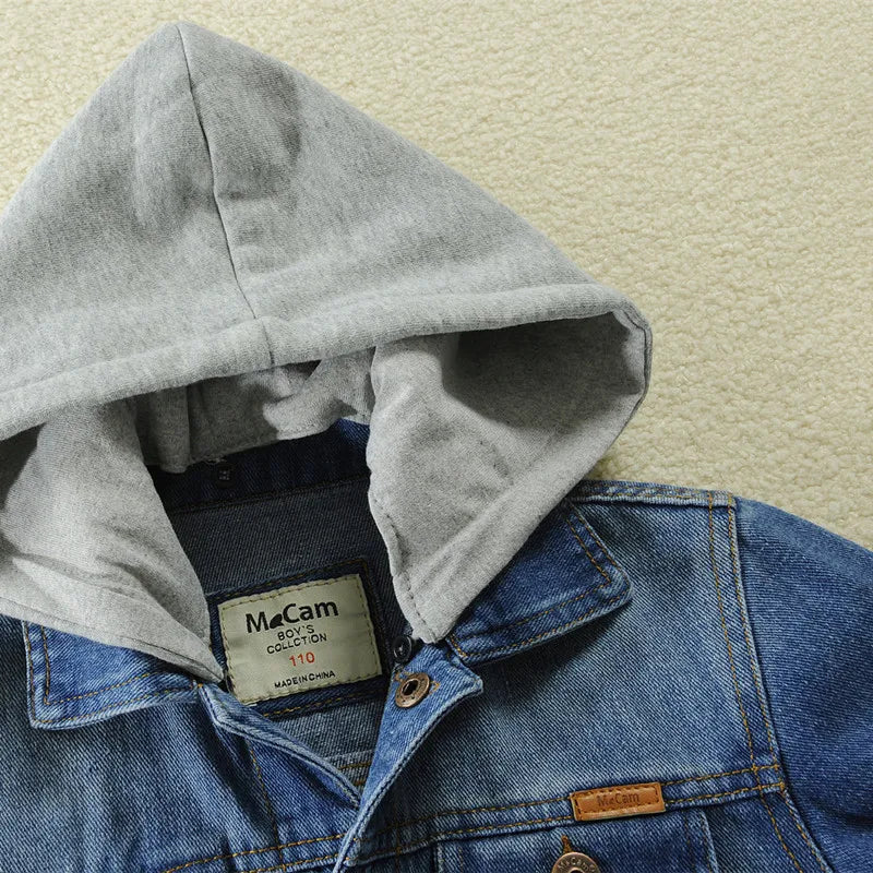 Big Boys Distressed Denim Jacket Ripped Hoodie Kids Jean Outerwear For Children's Cowboy Coat CC242
