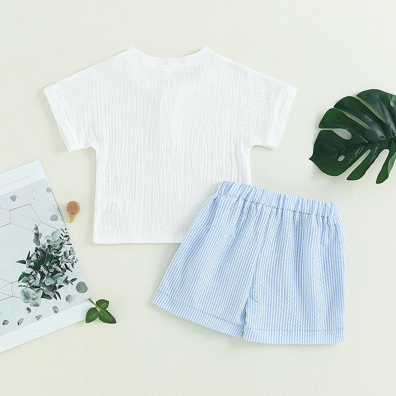 Toddler Baby Girls 2Pcs Summer Outfits Short Sleeve T-Shirt Tops Elastic Waistband Shorts Set Clothes 6M-4Y