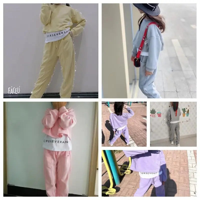 Spring and Autumn Korea Style Fashion Kids Clothes Girl 2Pc Set Long Sleeve Letter Sweatshirt Pant Outfits 4 6 8 10 12 14 Years