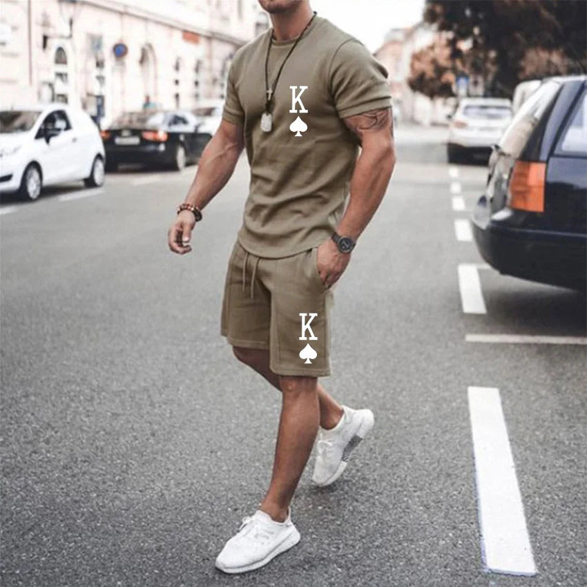 Casual Men's T-shirt Set Sportswear For Male Oversized Clothing Short Sleeve Shorts Suit Men T-shirt Suit Summer Beach Shorts