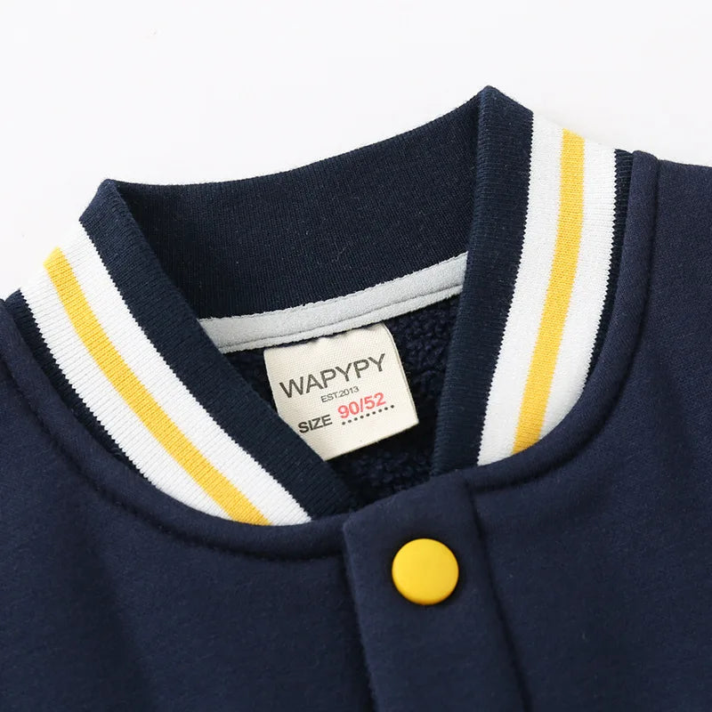 Boys Baseball Uniform Outwear Autumn Winter Casual Thicking Letter Print Cotton Coats V-Neck Children Outfits For Boys  kids