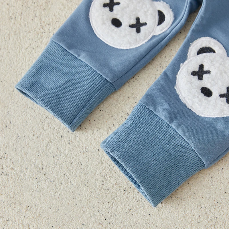 Toddler Boys Autumn 2Pcs Pants Set Long Sleeve Bear Embroidery Pullover Tops and Drawstring Pants Sets   0-3Years