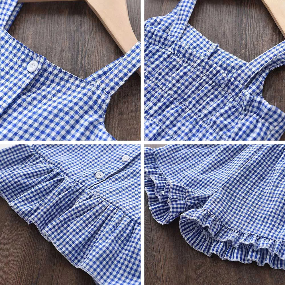 Menoea 2-Pieces Sets Baby Girls Fashion Clothes for Children's Clothing New Summer Kids Plaid Suspender Vest Pants Suits Outfits