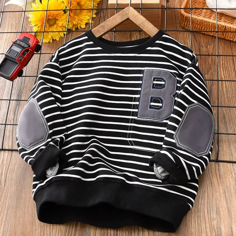 Autumn Stripe Loose Boys' Sweatshirt Padded Top Children's Long Sleeve Hoodie Teenagers Clothes 4 6 8 10 12 14 Years