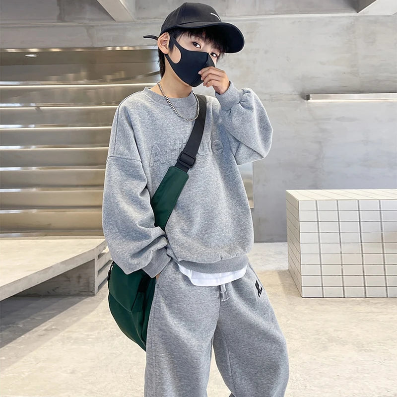 Teenager Boys Clothing Sets Spring Autumn New Fashion Letter Sweatshirt + Pants 2Pcs Tracksuit Suits For Kids Clothes