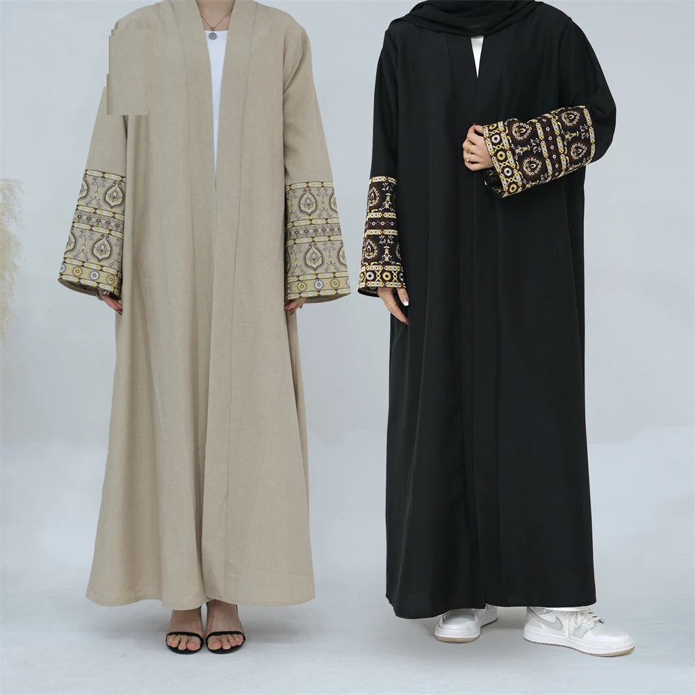 Abaya for Elegant Women Embroidery Open Cardigan Maxi Dress Kimono Robe Caftan Jalabiya