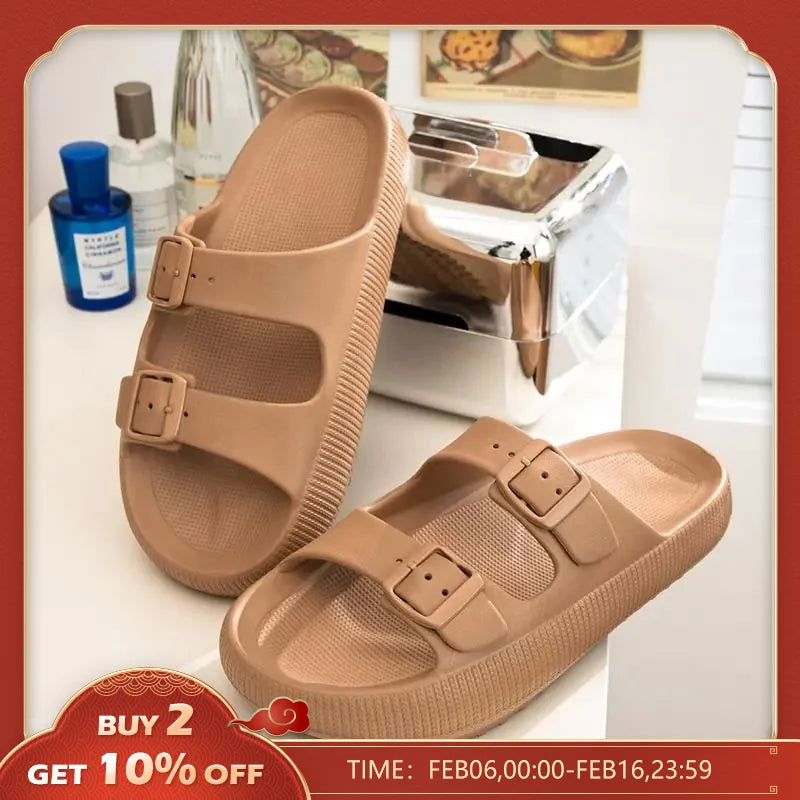 Feslishoet Women Platform Double Button Sandals Swimming Pool Gym House Shower Quickdrying Opentoed Slippers Indoor Shoes