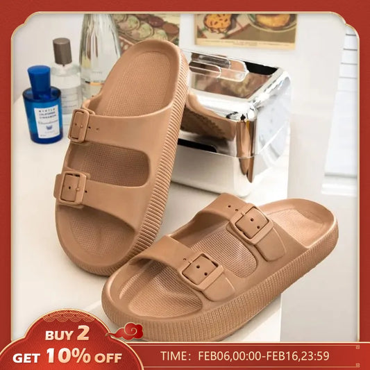 Feslishoet Women Platform Double Button Sandals Swimming Pool Gym House Shower Quickdrying Opentoed Slippers Indoor Shoes