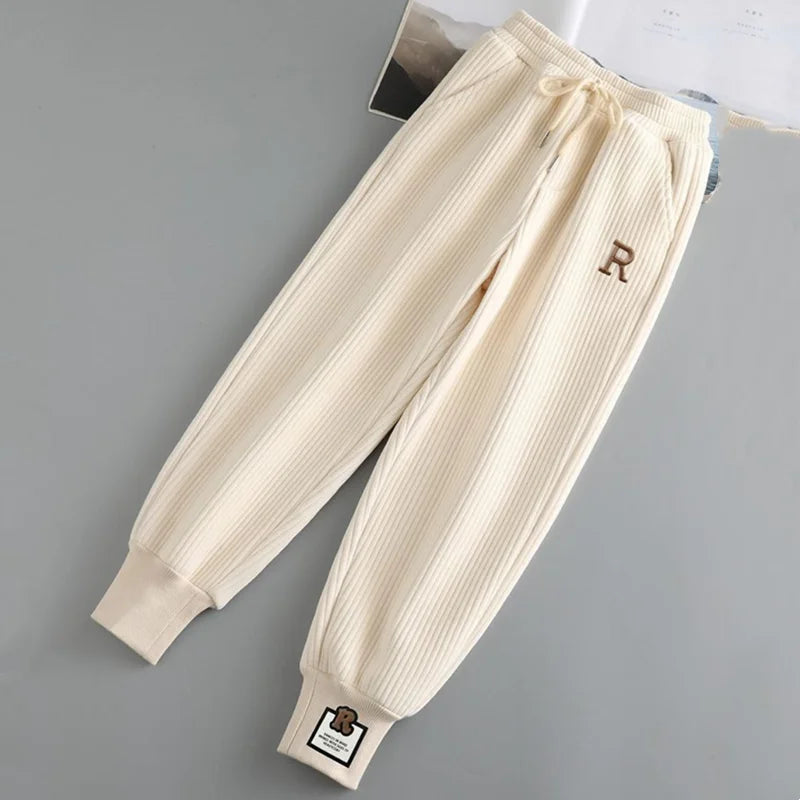 Unisex Autumn Winter Teenage Corduroy Sweat Pant One-piece Pile Casual Sport Pants Girls Clothes Jogger Trousers for Children