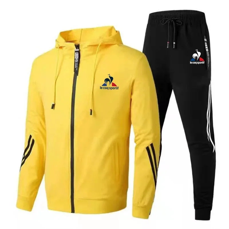 Men's Sets Sportswear Suit Spring Autumn Jogging Tracksuit Fashion Printed Zipper Hoodies + Drawstring Sweatpants 2-piece Set