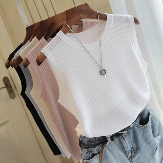Woman Blouse Sleeveless Blouse Women O-neck Knitted Blouse Shirt Women Clothes Women's Tops And Blouses