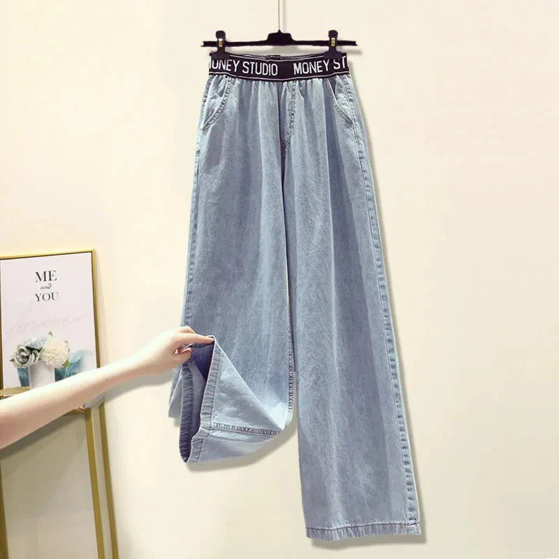 Style Elegant Women's Pants Set Loose Casual Chiffon Shirt Pierced Jeans Two-piece Set Outfits