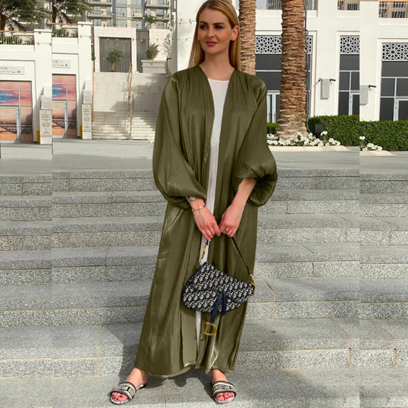 Eid Open Abaya Summer Dubai Muslim Hijab Dress Bubble Sleeve  Turkey Abayas for Women Islamic Clothing Kimono Femme Musulmane
