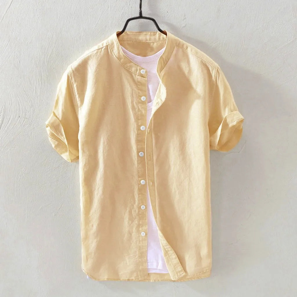 Men's Shirts Summer Baggy Cotton Linen Solid Short Sleeve Shirts For Men Retro Loose Button Up Shirt Blouse Men Chemise Homme