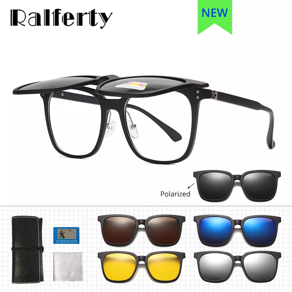 Flip Up Sunglasses Men Women Polarized UV400 Magnetic Sunglasses Clip On Glasses Square Male Big Optic Frame 0 Diopter Eyewear