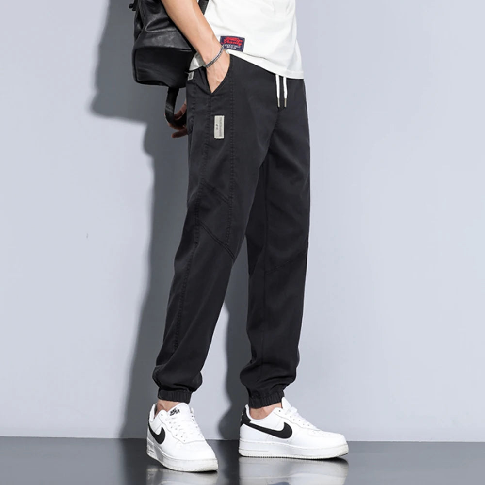 Jeans Men Soft Thin Straight Denim Drawstring Elastic Waist Casual Jogger Pants Plus Size