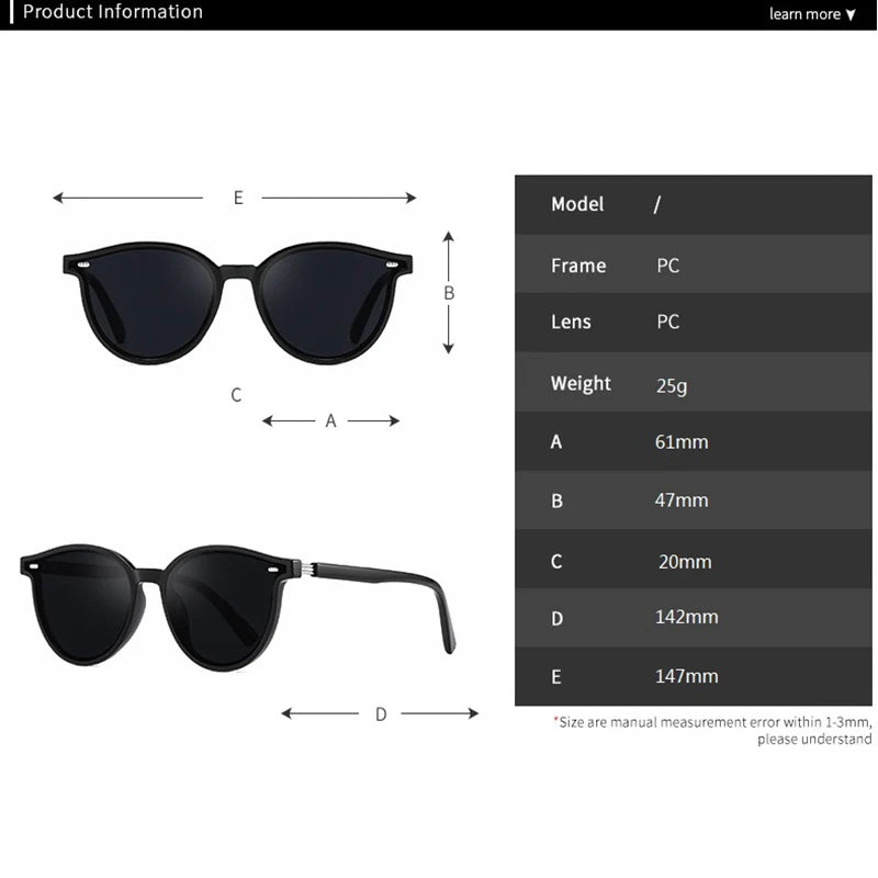Polarized Sunglasses Women Men Fashion Round Famale Brand Design Sun Glasses Eyewear UV400 gafas de sol mujer