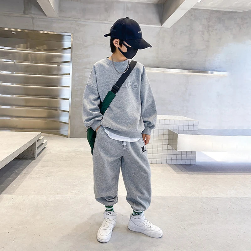 Teenager Boys Clothing Sets Spring Autumn New Fashion Letter Sweatshirt + Pants 2Pcs Tracksuit Suits For Kids Clothes