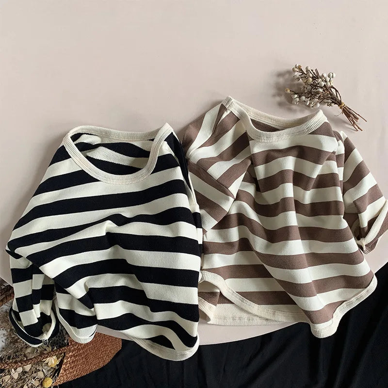 Spring Autumn New Children Casual T Shirt Loose Kids Striped T Shirts Cotton Tee Boys Girls Long Sleeve Tops Baby Clothes girl boy