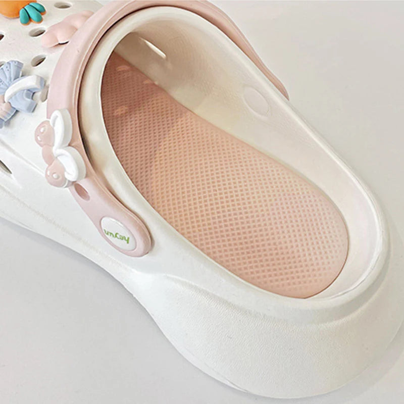 Women's Hole Shoes Elevated Thick Sole Shoes Cartoon Accessories Hole Sandals Anti Slip Beach Slippers