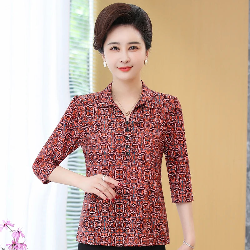 Women's Elegant Blouses Summer Casual Floral Women Shirts Turn-down Collar Long Sleeve Vintage Blouse Female Top
