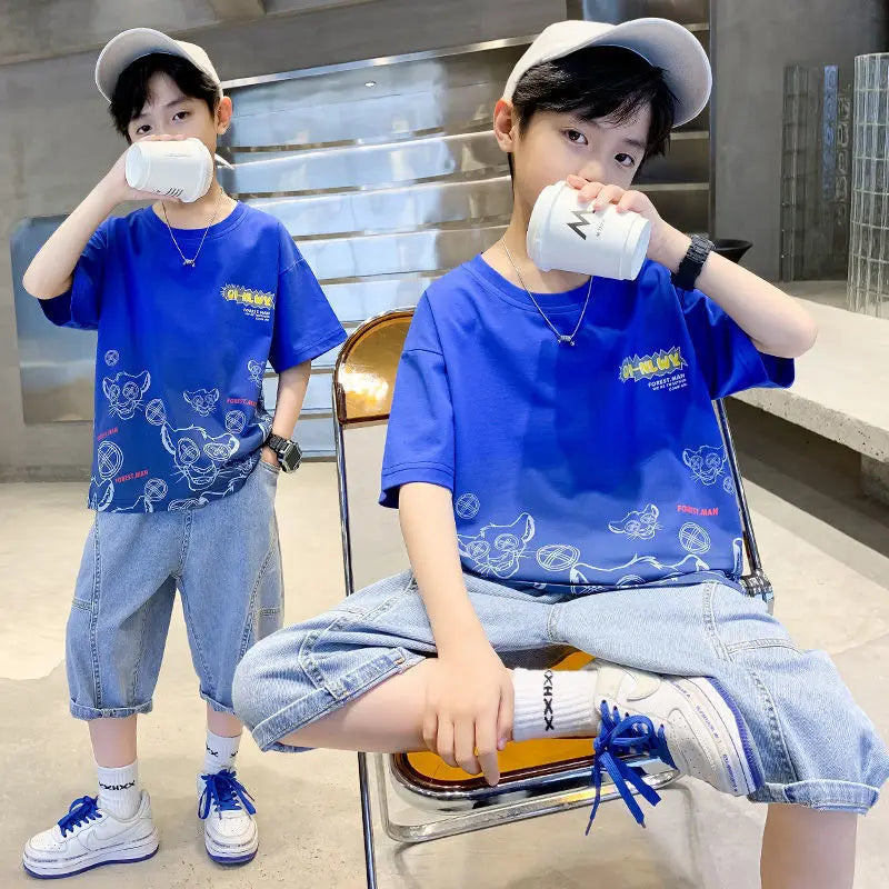 Korean Summer Children Clothes Sets Green Sports Clothes For Baby Boy Clothing Sets T-shirts+Shorts 2 Piece Kids