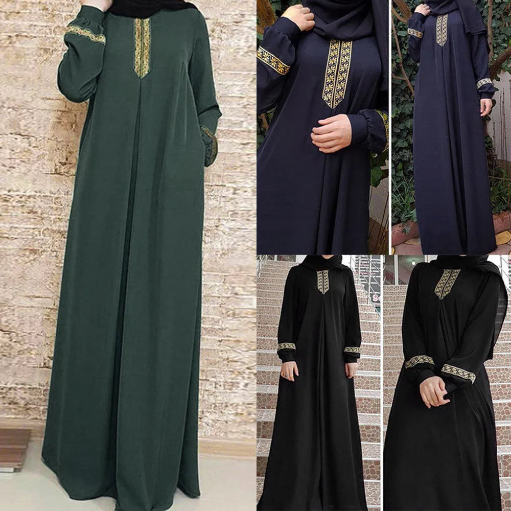 Long Muslim Dress Embroidery Kaftan Plus Size Casual Abaya Dress Muslim Clothes Dress Women Musulmane Vestidos Largos