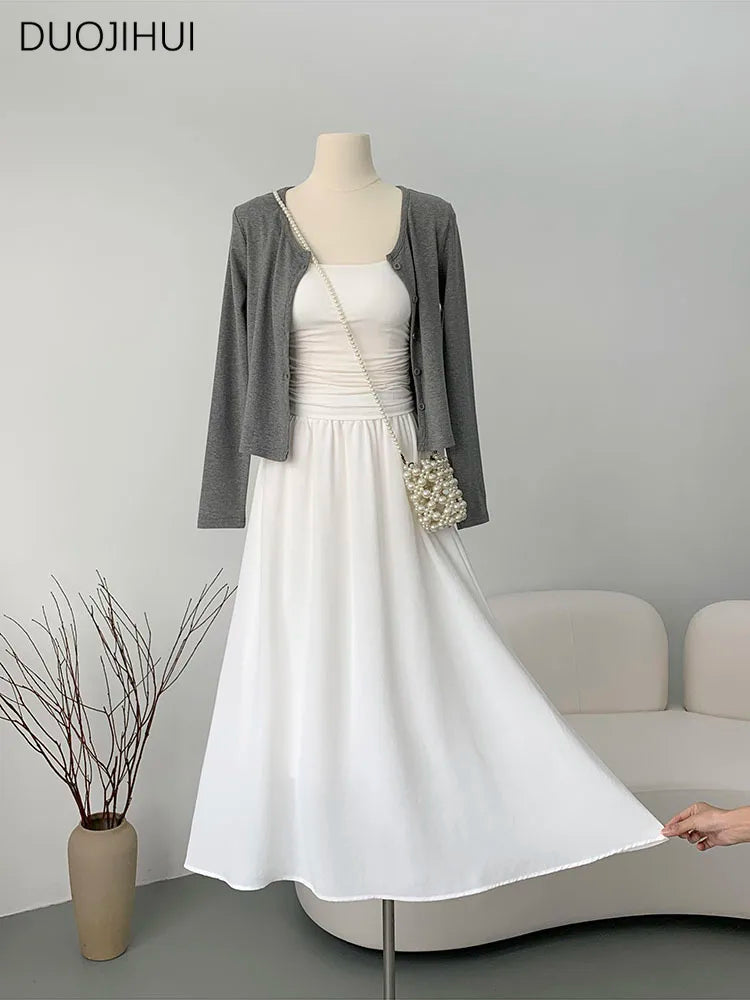 Three-piece Slim Simple Female Skirts Fashion Camisole Basic O-neck Cardigan Casual Solid Color Women Skirts