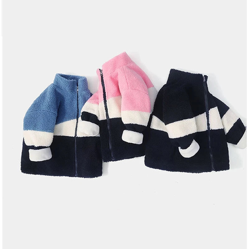 Boys and girl plus velvet warm jacket autumn and winter old Korean casual loose coat