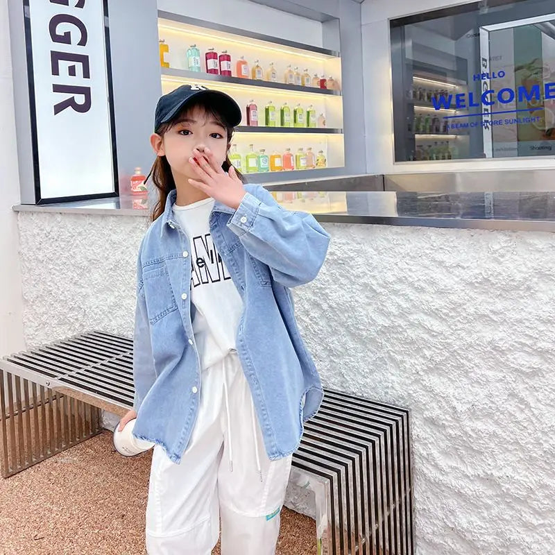 Girls Blouses Denim Blouse for Girls Long Sleeve Kids Shirt Spring Girls Clothing Teen Children's Shirt
